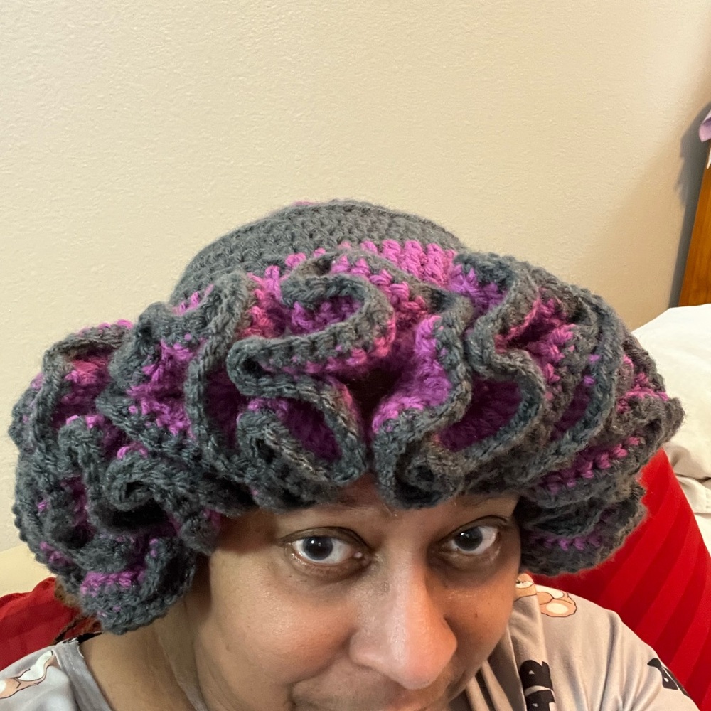 Handmade Gray and Purple Textured Crochet Hat